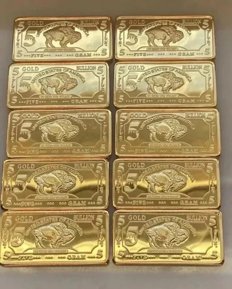 AMERICAN BUFFALO INGOT 5 GRAMS 100 MILLS GOLD PLATED FINE GOLD 999/1000