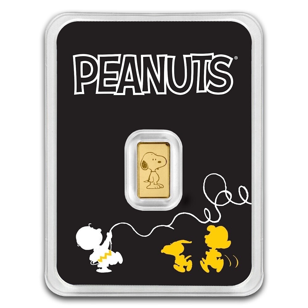 1/2 gram .9999 Fine Gold Pamp Bar – Peanuts® 75th Anniversary Peanuts
