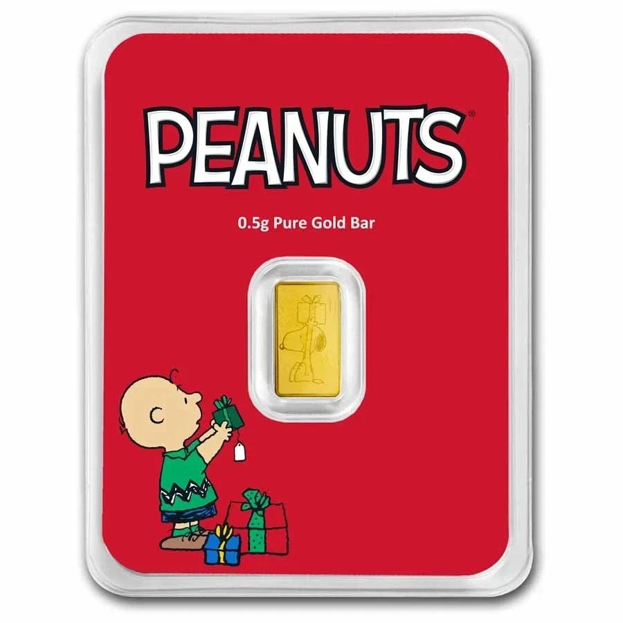 2025 Charlie Brown & Snoopy Peanuts® Christmas Gold Bar .5 Gram