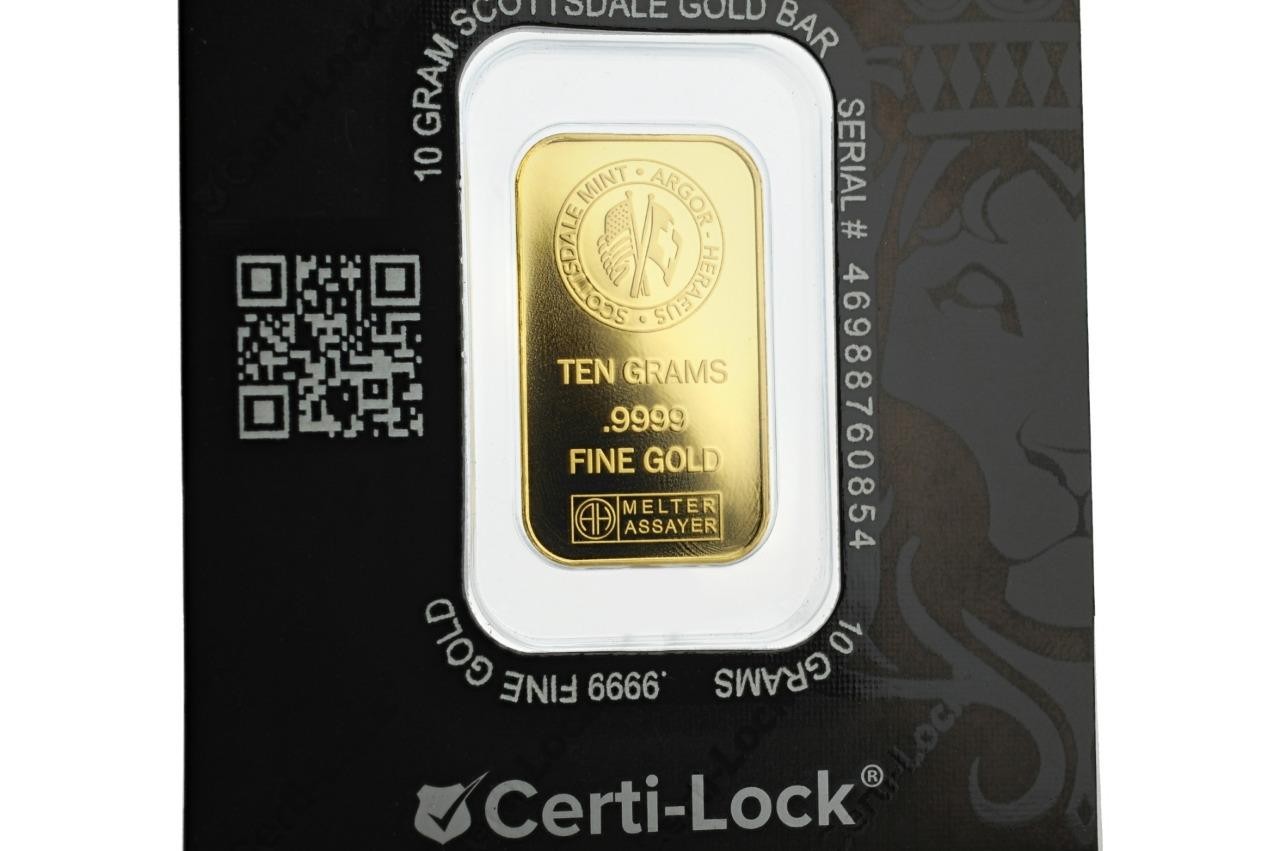 10 gram .9999 Gold Bar – Sealed in Certi-LOCK COA by Scottsdale Mint #A376