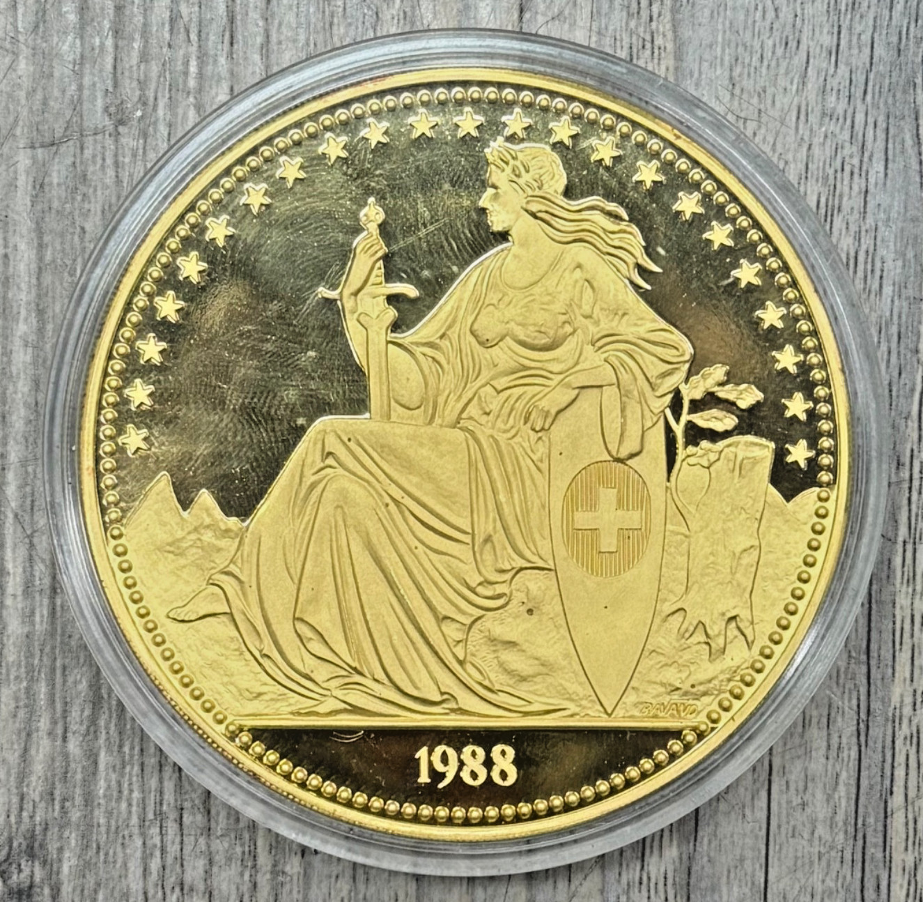 1988 Swiss Helvetia 12ozt. .9999 Gold Lion of Luzern Proof Coin OGP & COA