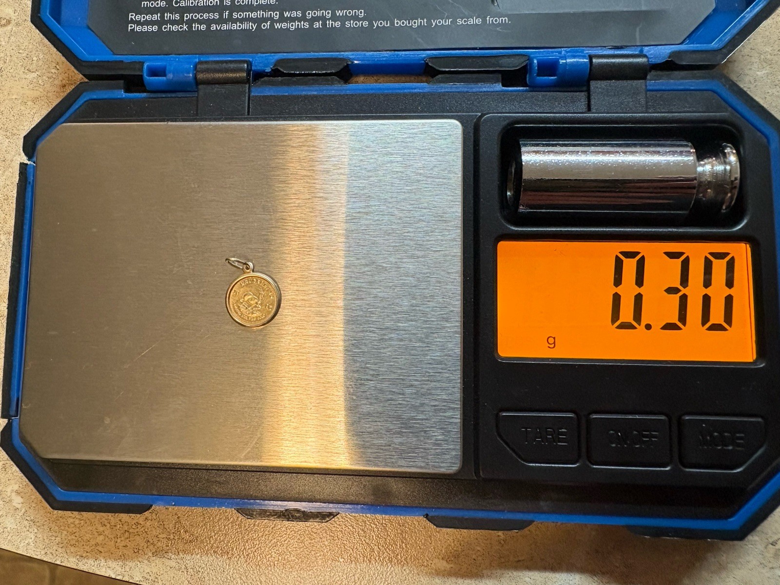 14kt Gold Mini Krugerrand in bezel, International Monetary Mint, 1980