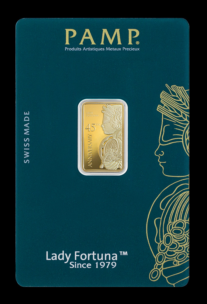NEW 5g Gold Bar PAMP Suisse Lady Fortuna 45th Anniversary (In Assay) RARE!