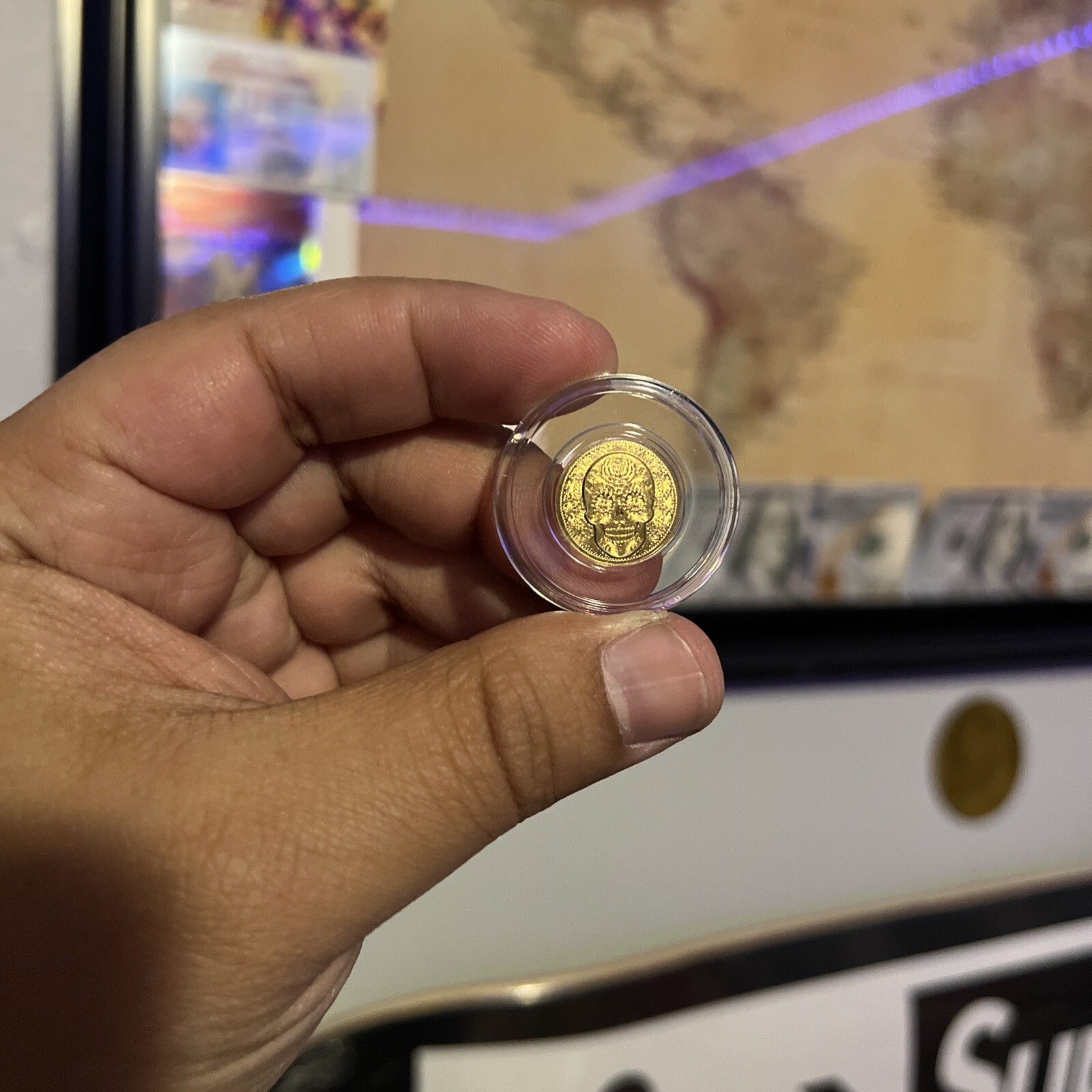 1/100th oz .9999 Fine GOLD Skull Dia De Los Muertos in Capsule FRACTIONAL GOLD