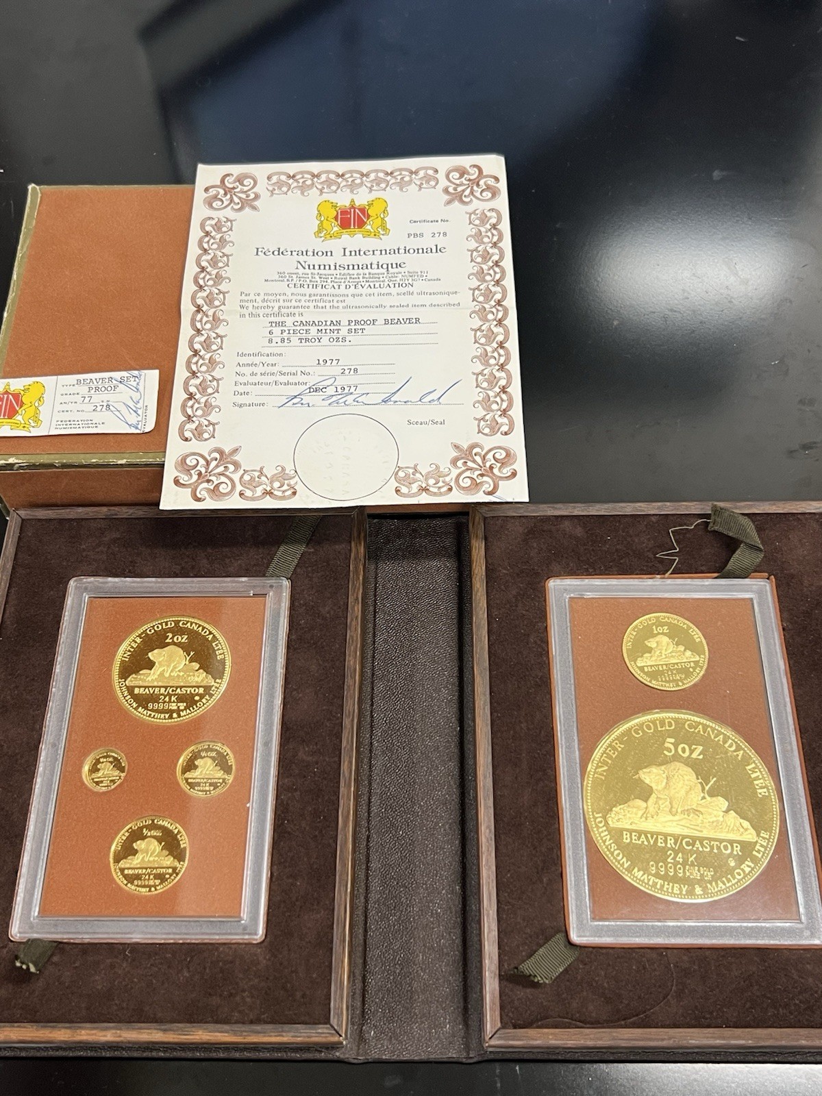 1977 JOHNSON MATTHEY & MALLORY CANADA PROOF BEAVER 8.85 TR. OZ. GOLD 6 COIN SET