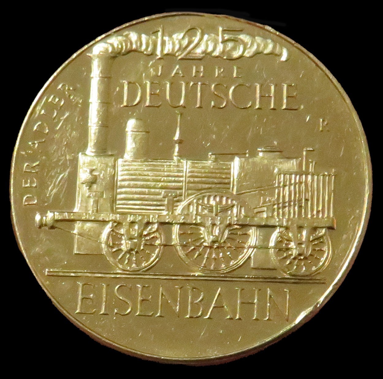 1960 GOLD GERMAN TRAIN PROOF 125 YEARS DEUTSCHE EISENBAHN COMMEMORATIVE MEDAL
