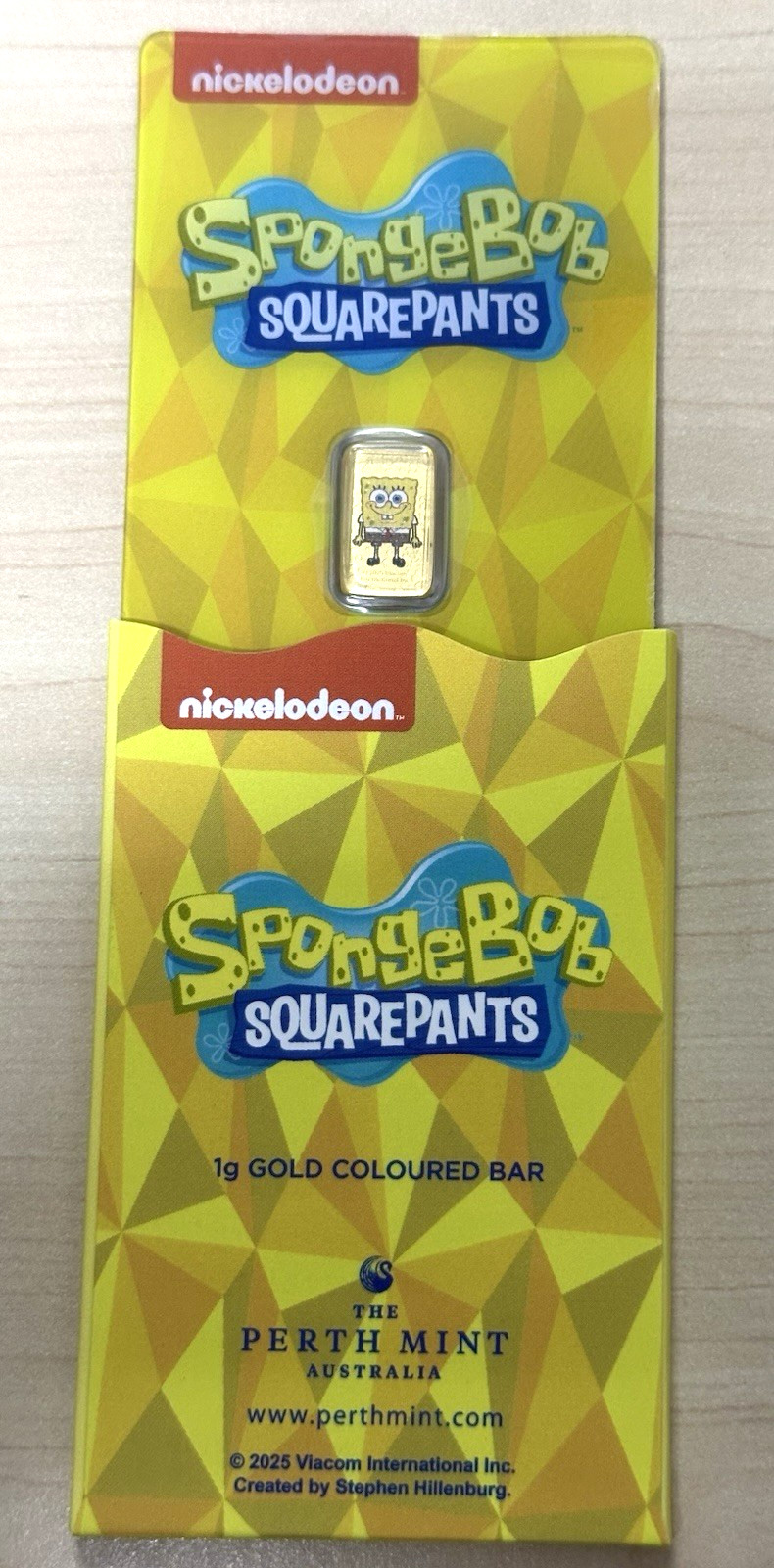2025 SPONGEBOB SQUAREPANTS 1g 1 gram Gold Colorized Bar Perth Mint Mintage 3000