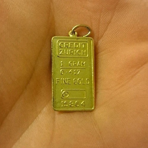 SOLID FINE 10K GOLD .416 BAR 1 GRAM INGOT CREDIT ZURICH PENDANT CHARM #15864