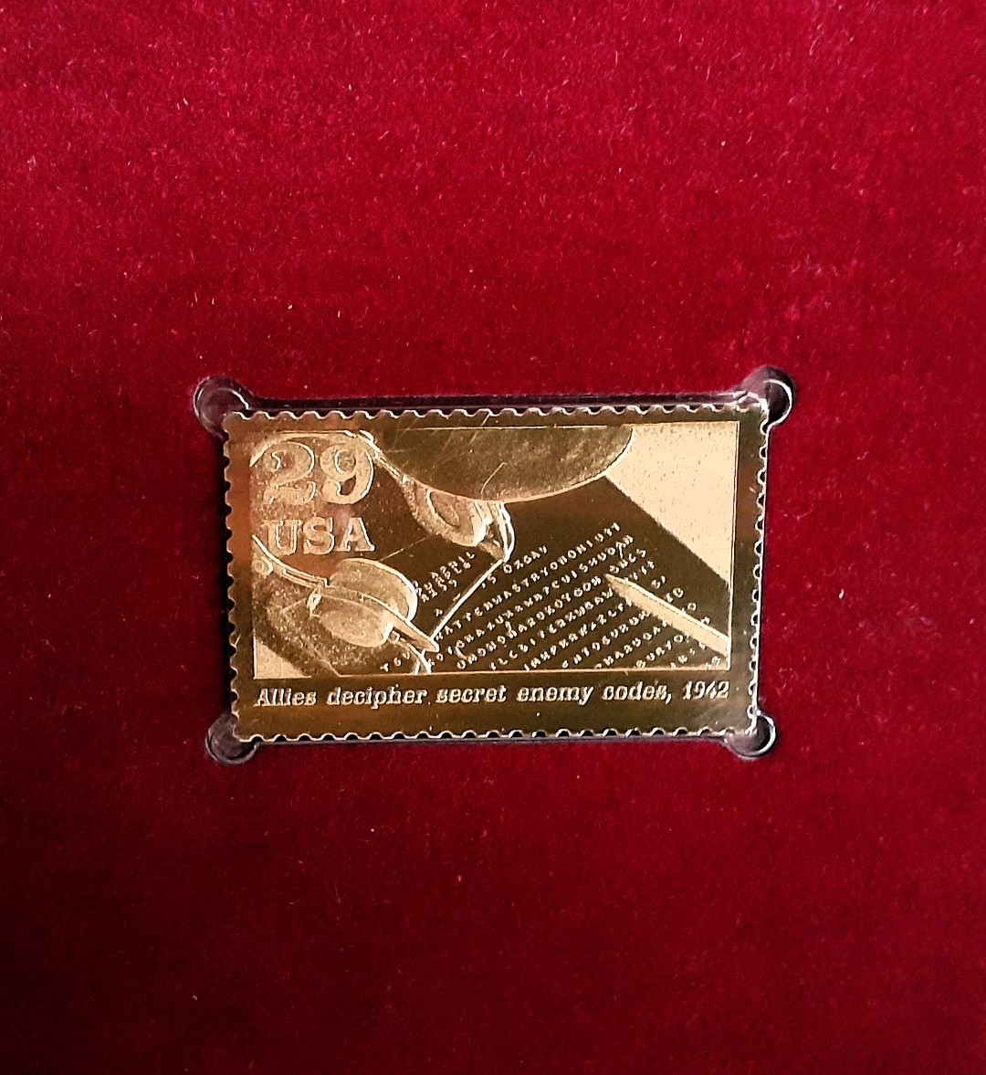 1991 COMMEMORATIVE STAMP – ALLIES DECIPHER CODES WORLD WAR II 22KT GOLD STAMP