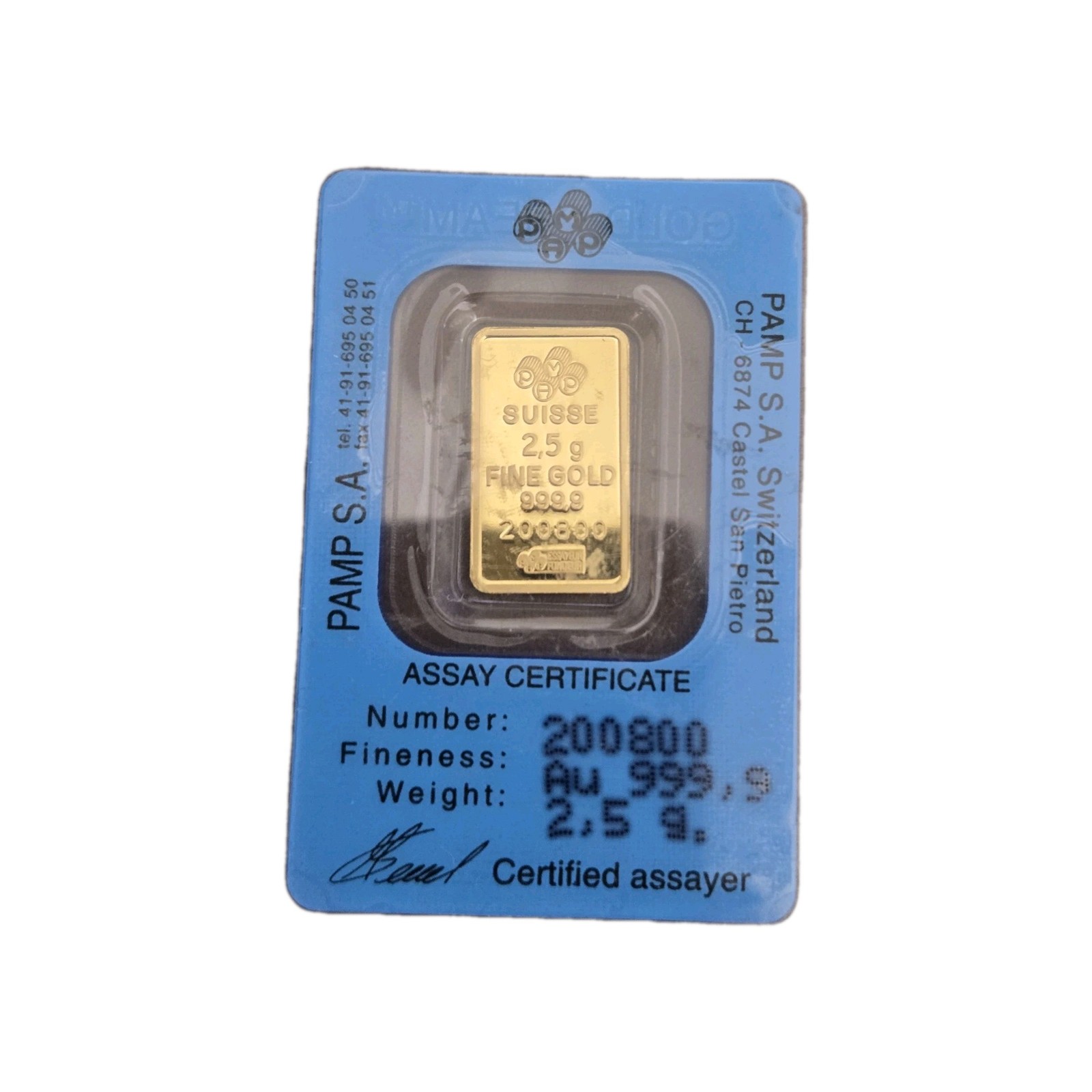 2.5 gram Gold Bar – PAMP Suisse – Fortuna – 999.9 Fine in Sealed Assay