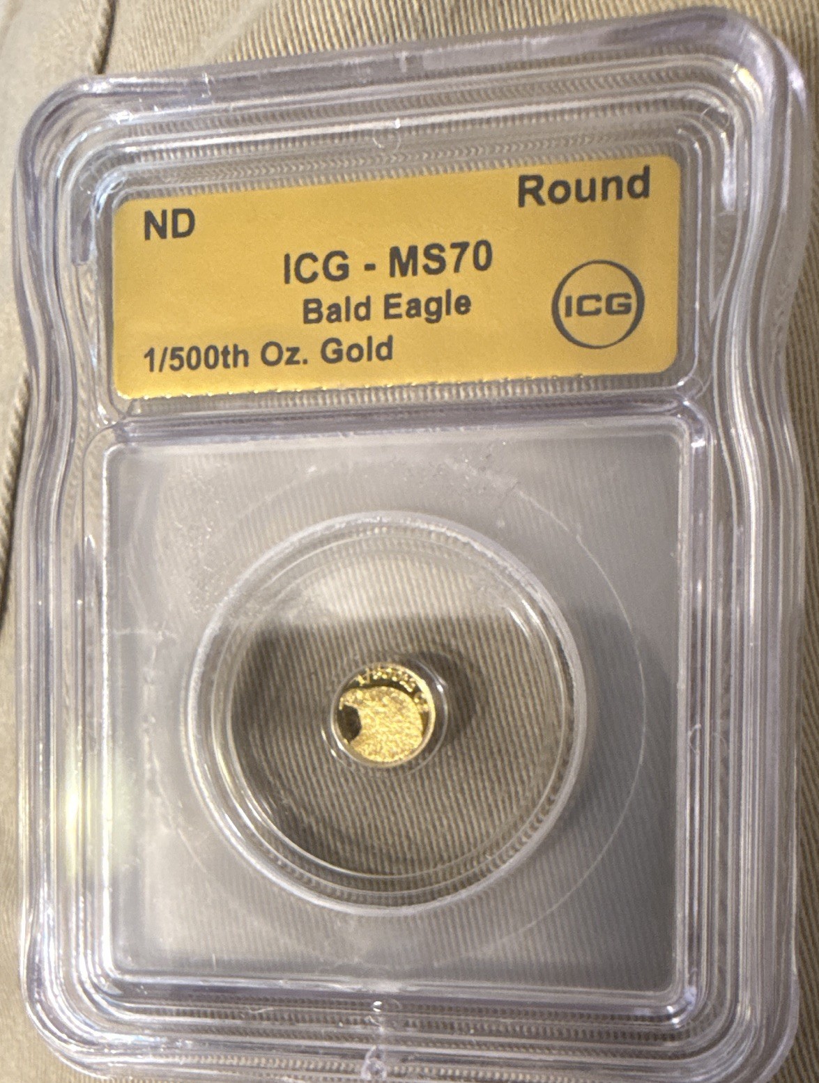 ICG MS70 Bald Eagle Gold Round – 1/500th oz Precious Metal Content per Unit