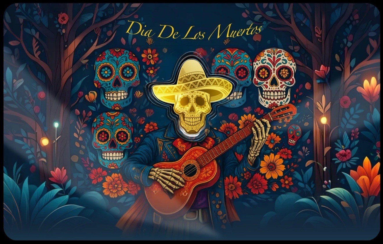 2026 Liberia Dia De Los Muertos Shaped 1/1000 oz 999 Fine Gold Coin ~ in Card