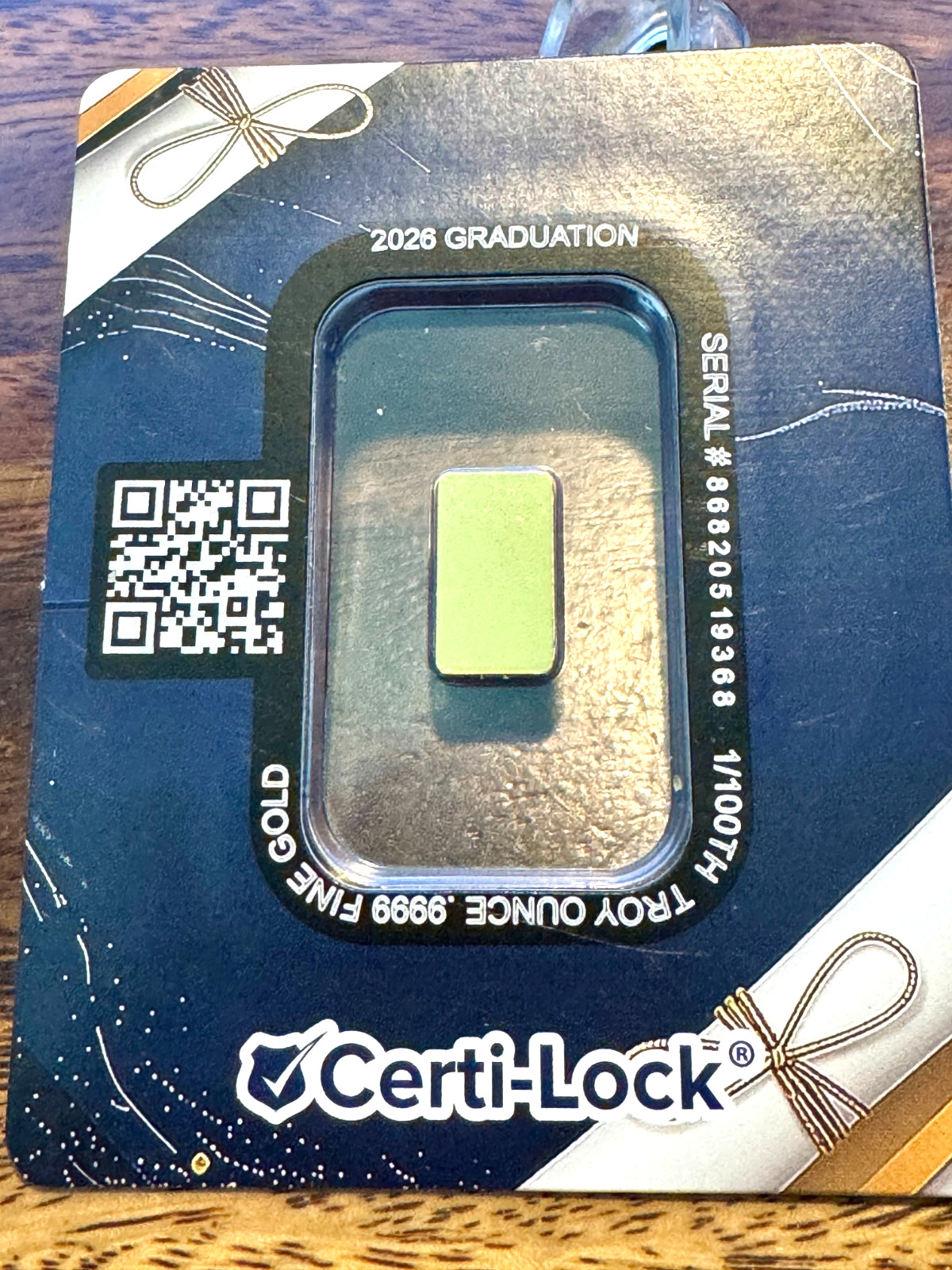 Scottsdale Mint Congrats 2026 Graduation 1/100 oz .9999 Gold Bar Certi-Lock Card