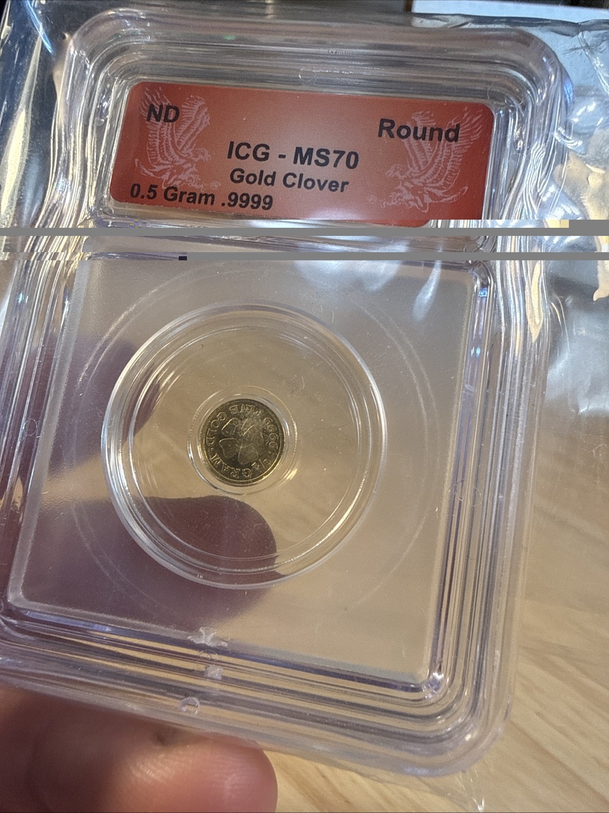 .5 (1/2) gram 0.9999 Fine Gold ICG MS70 Round Monarch Precious Metals Clover 🍀