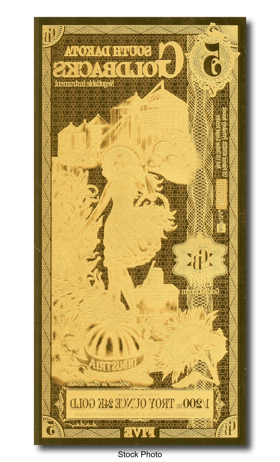 2024 Aurum 5 GB South Dakota 1/200oz 24K Gold Foil Note Ltd. Ed. Five Goldbacks