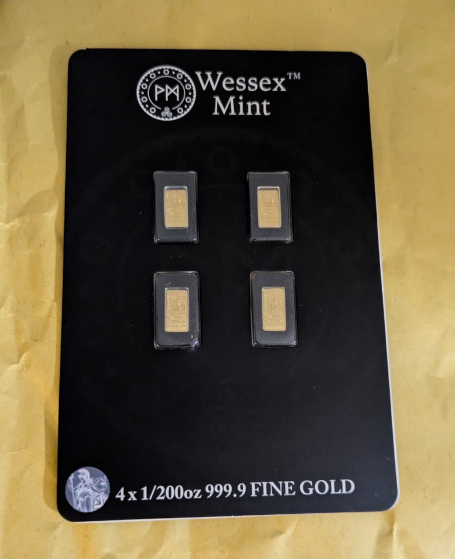 WESSEX MINT 4X 1/200 OZ 9999 FINE GOLD BRITANNIA DESIGN ORIGINAL PACKAGING 0.62g