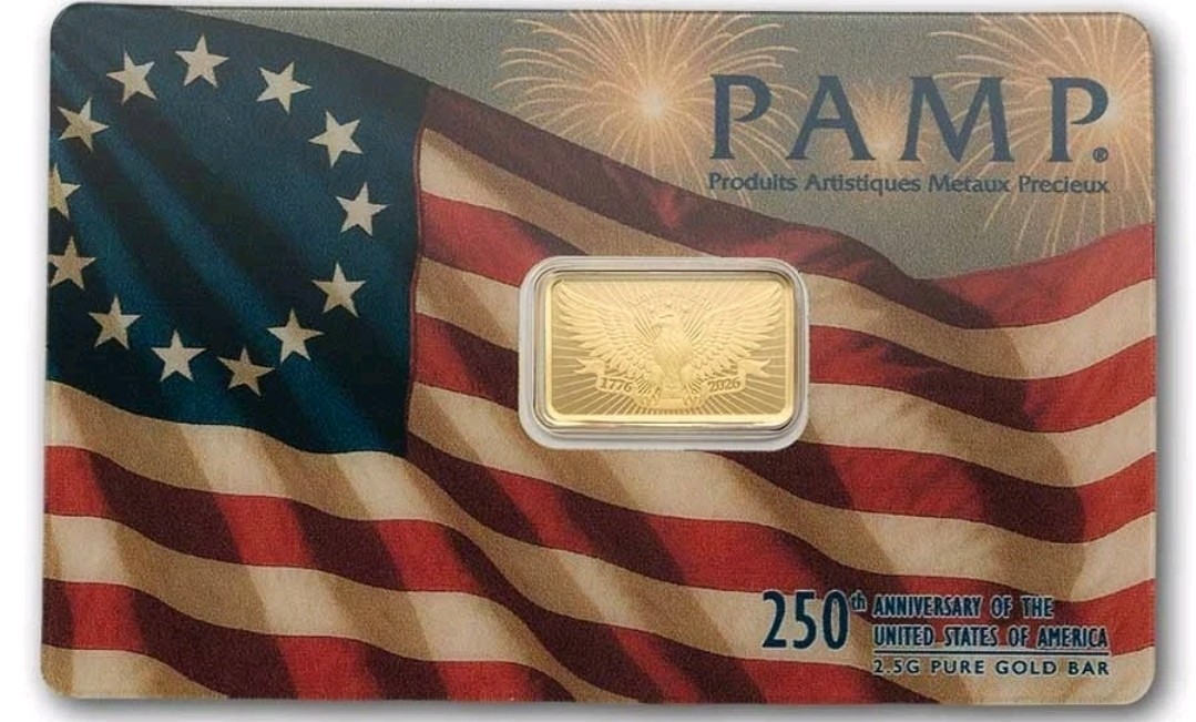 2.5 gram Gold Bar – PAMP 250th Anniversary of the USA
