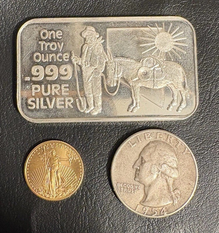 2014 Gold Eagle 1/10 oz Fine Gold, Vintage 1 oz .999 Silver Bar & 1954 S Quarter