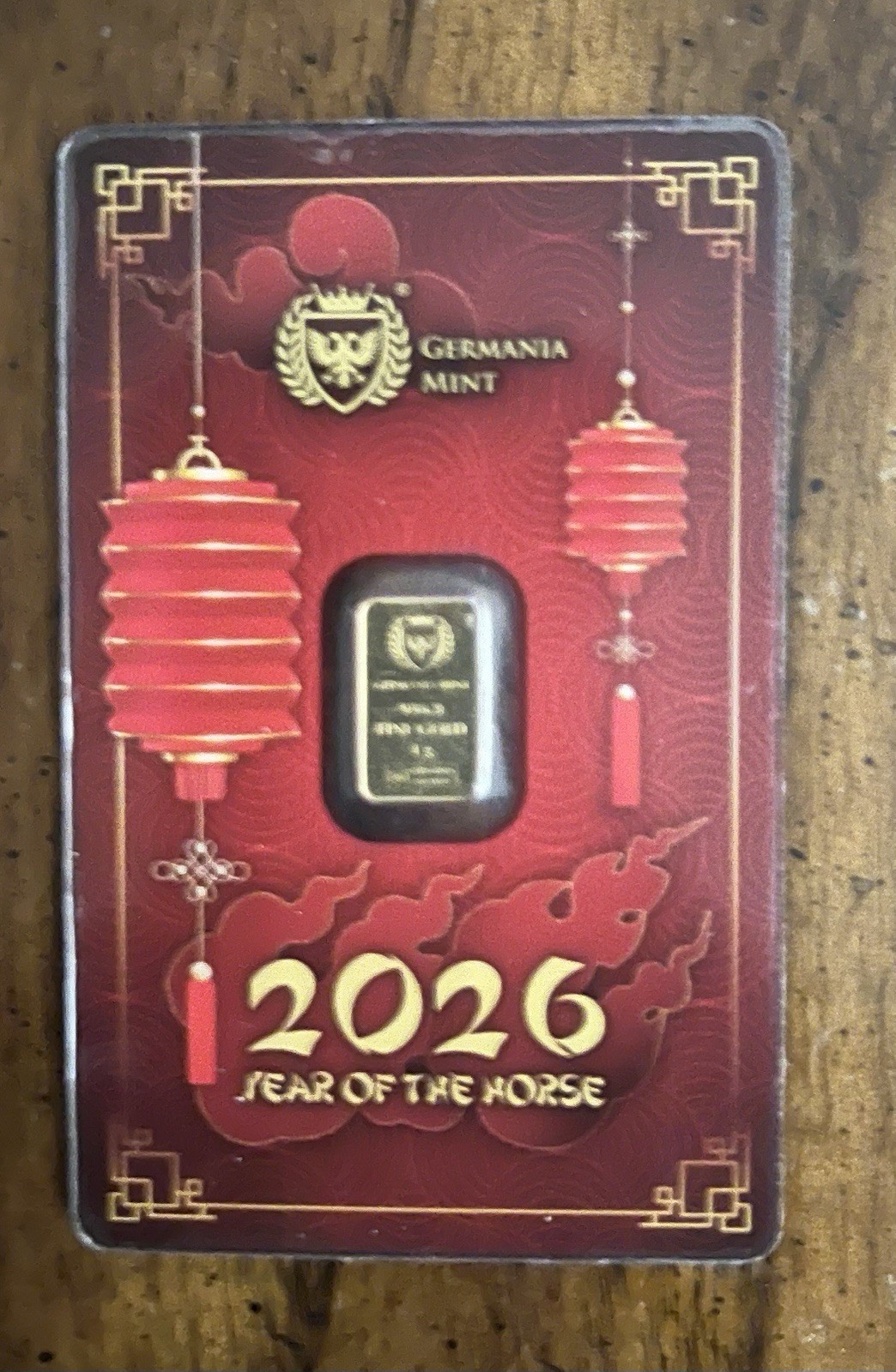 1 Gram (1 g) GOLD BAR 2026 Germania Mint Lunar Year of Horse Assay (Great Price)