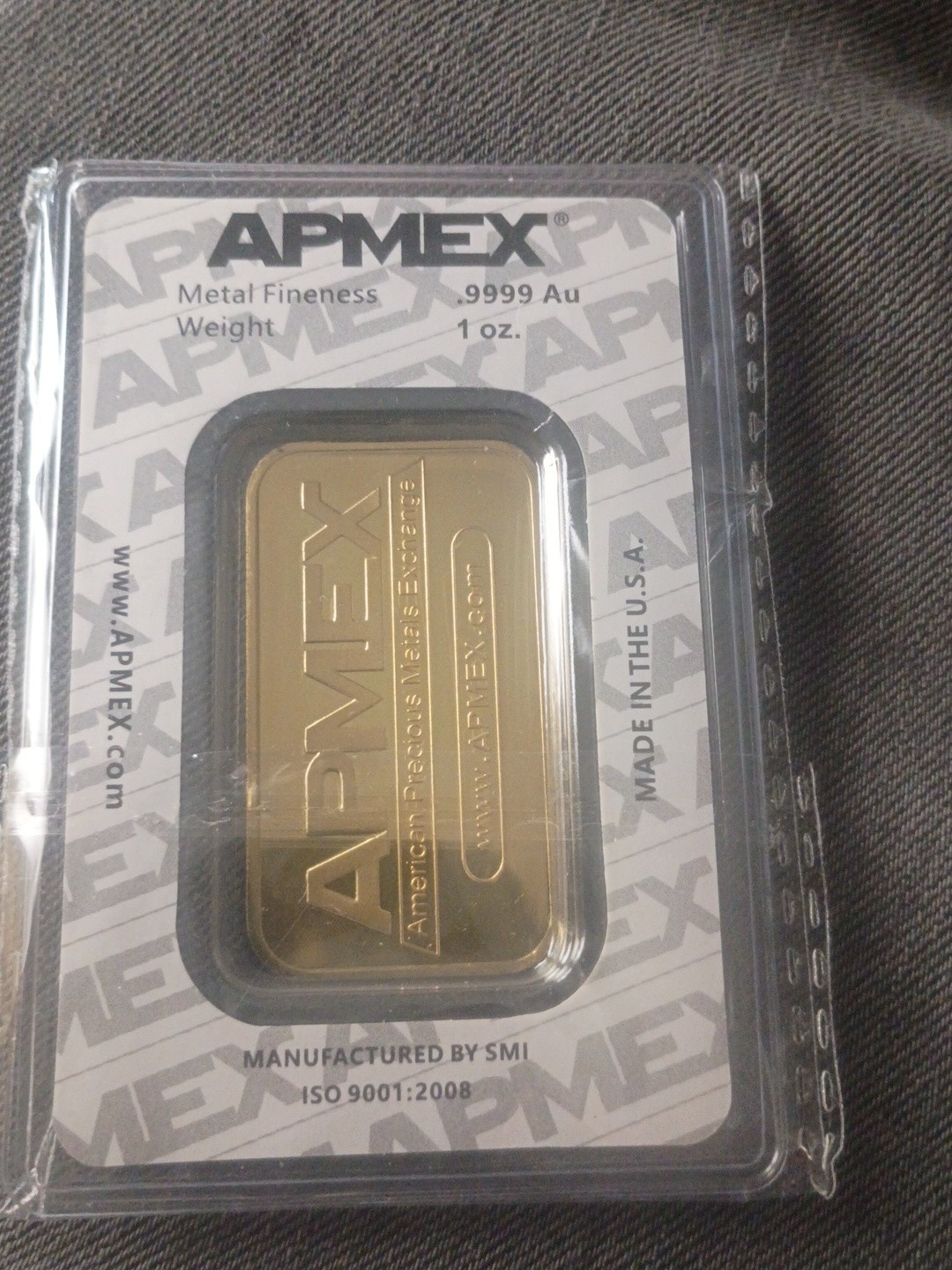 APMEX 1 oz Gold Bar .9999 Fine Bullion Sealed Made in USA Manufactured by SMI
