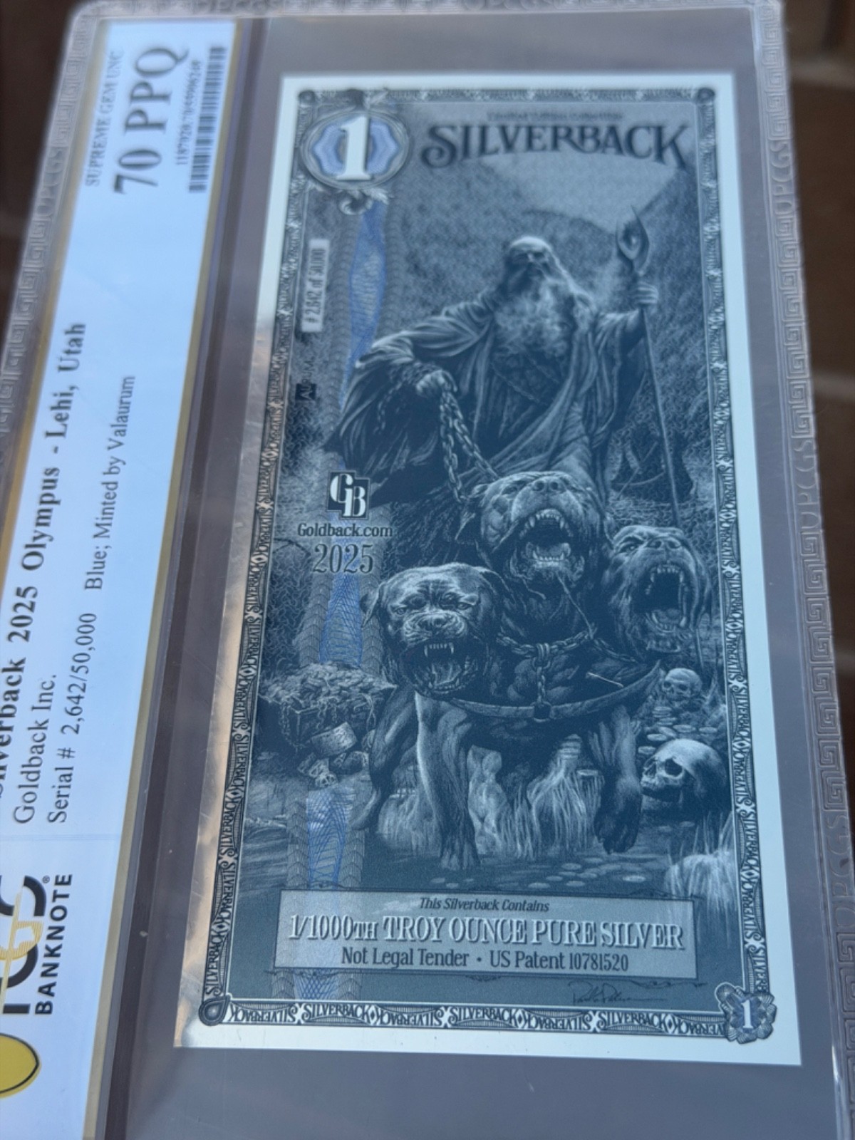 PCGS Silverback Hades Olympus, .999 PURE Silver 1/1000 Troy oz., Blue 70 GEM PPQ