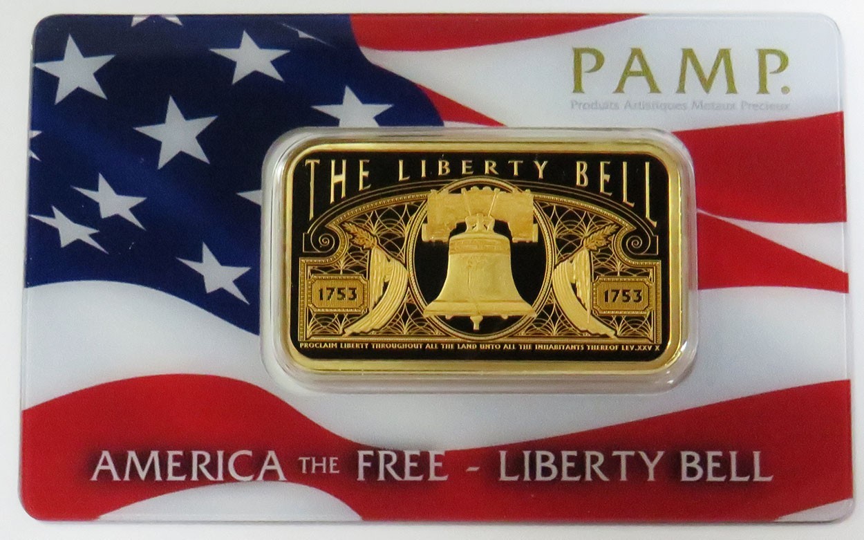 PAMP SUISSE GOLD 1oz AMERICA THE FREE LIBERTY BELL USA BAR NEW SEALED ASSAY CARD