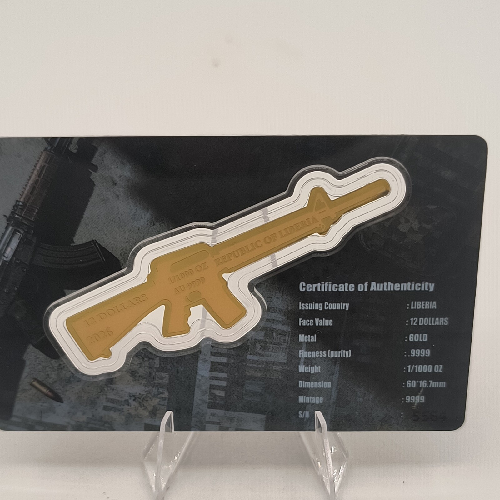 2026 M16-Shaped .9999 Gold Bar 1/1000 oz