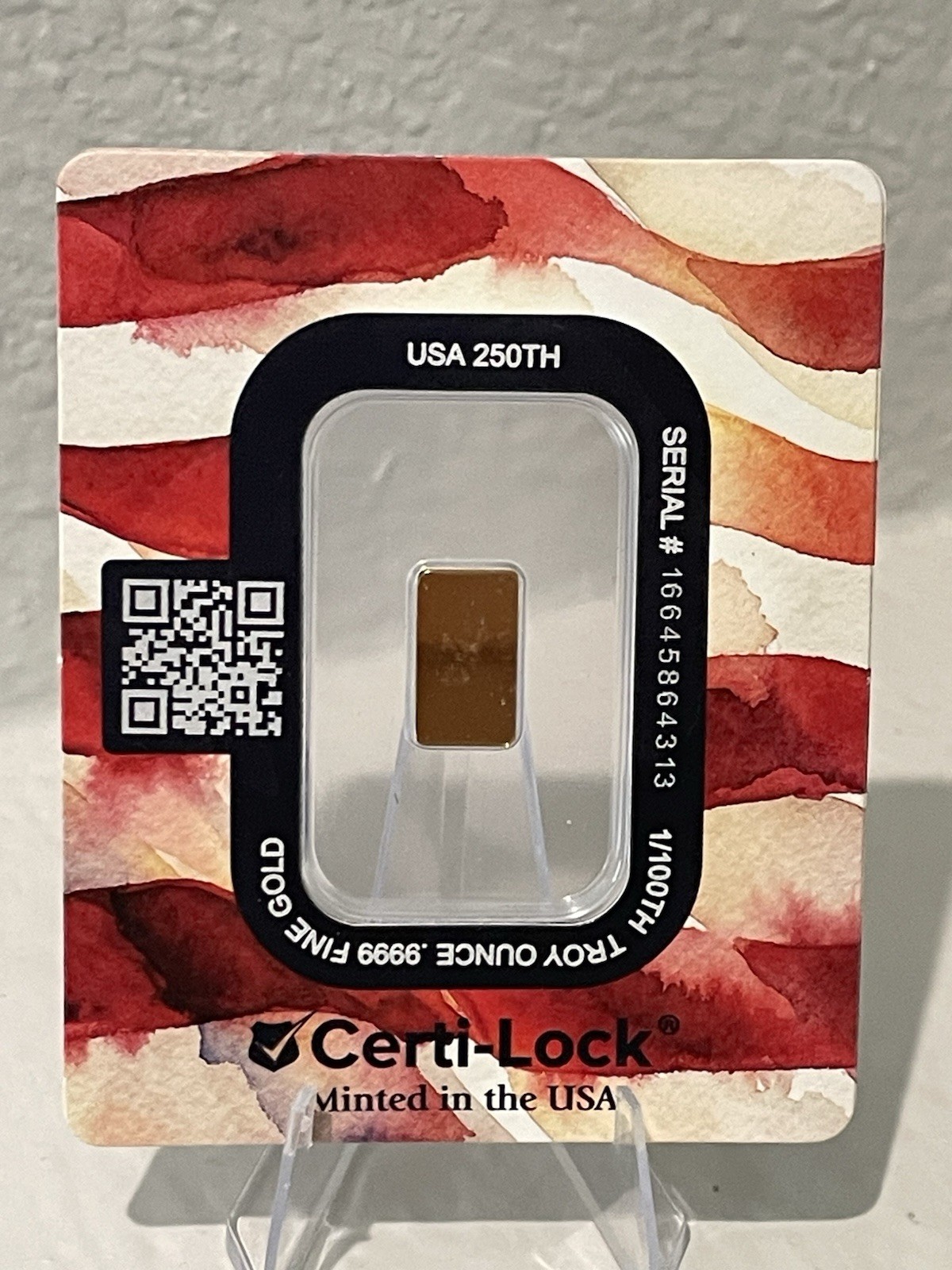 Scottsdale Mint USA 250 Years Gold Bar 1/100 oz .9999 Fine Gold .9999