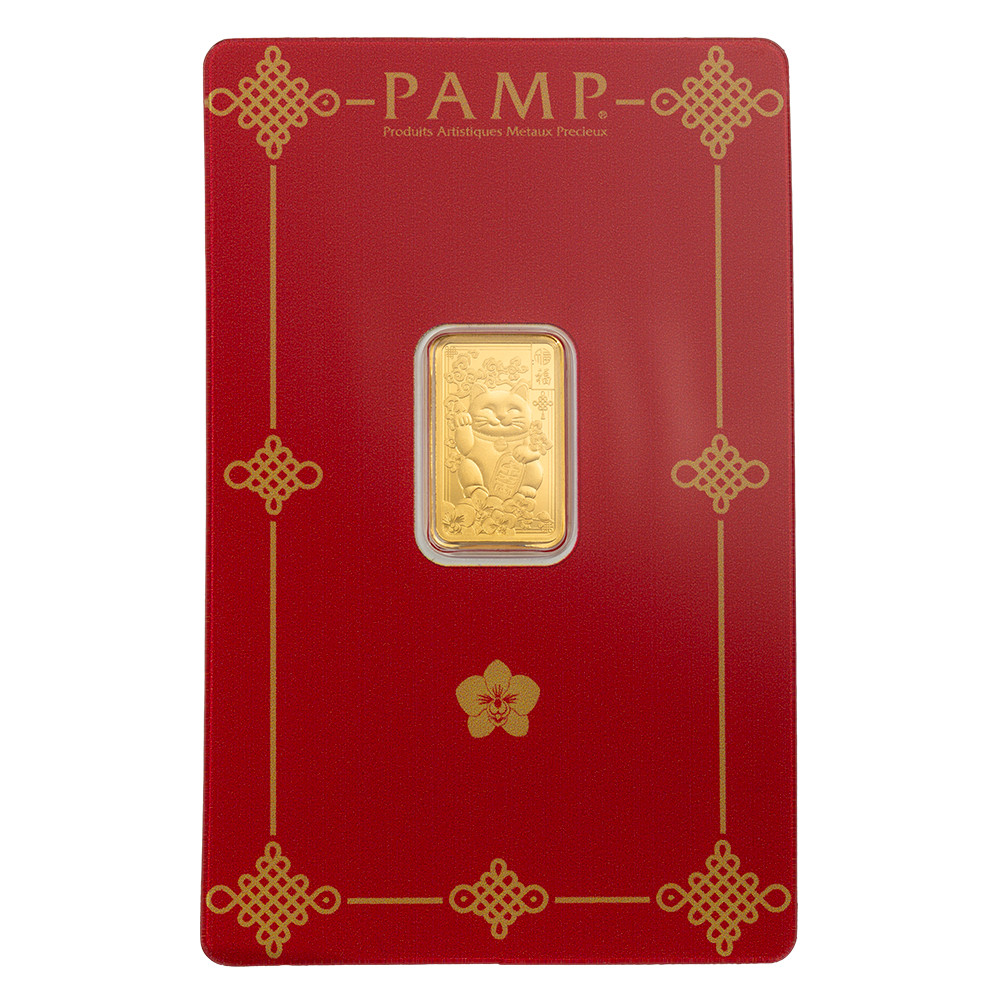 Pamp Suisse Lucky Cat 2.5 Gram Gold Bar – w/ Assay & Sleeve