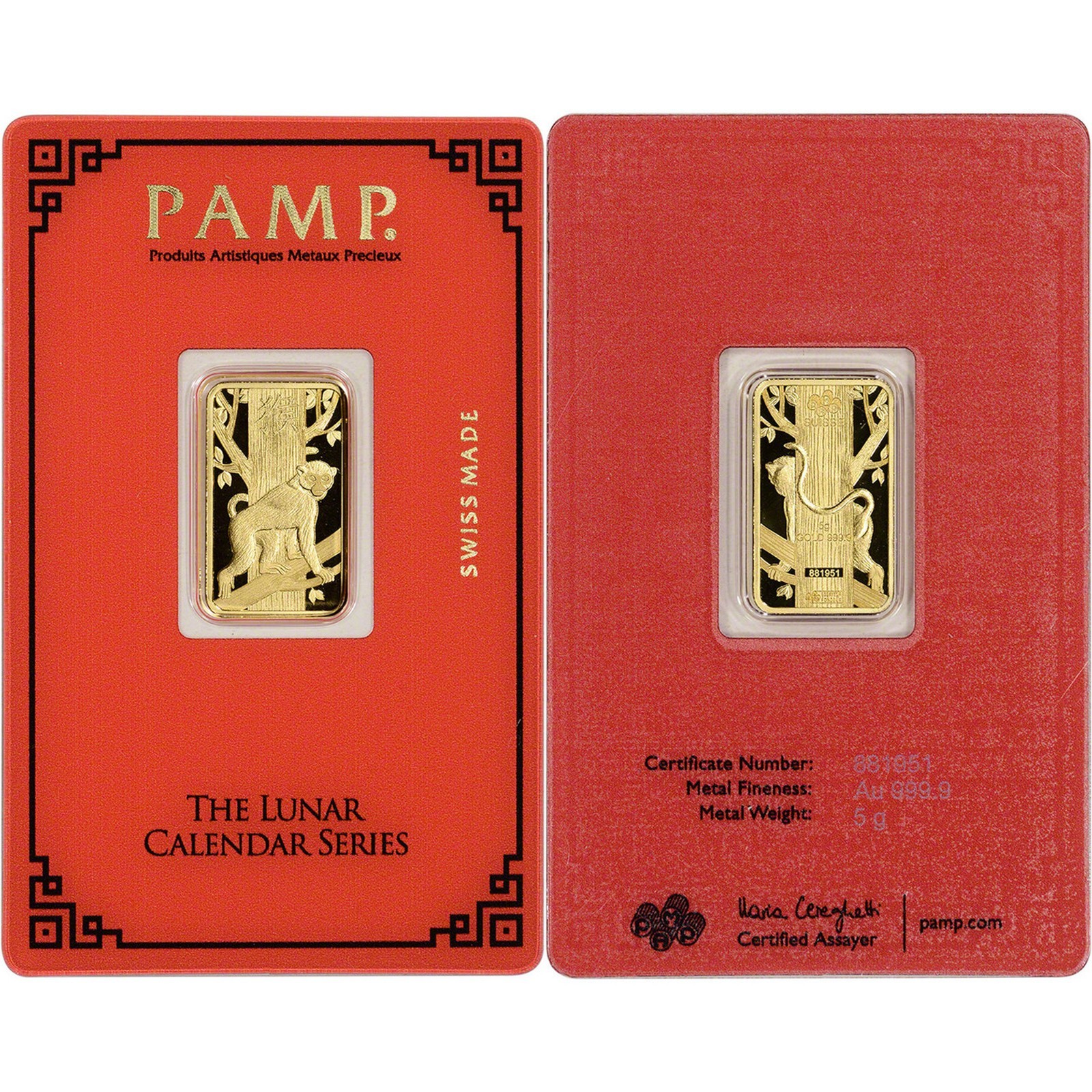 PAMP Suisse 5g Gold Year of the Monkey – The Lunar Calendar Series. New in Assay