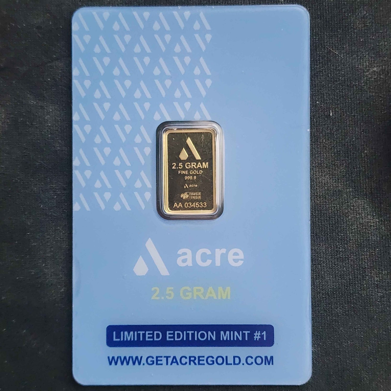 2.5 Gram Fine Gold Bar From Acre Gold in Assay .9999