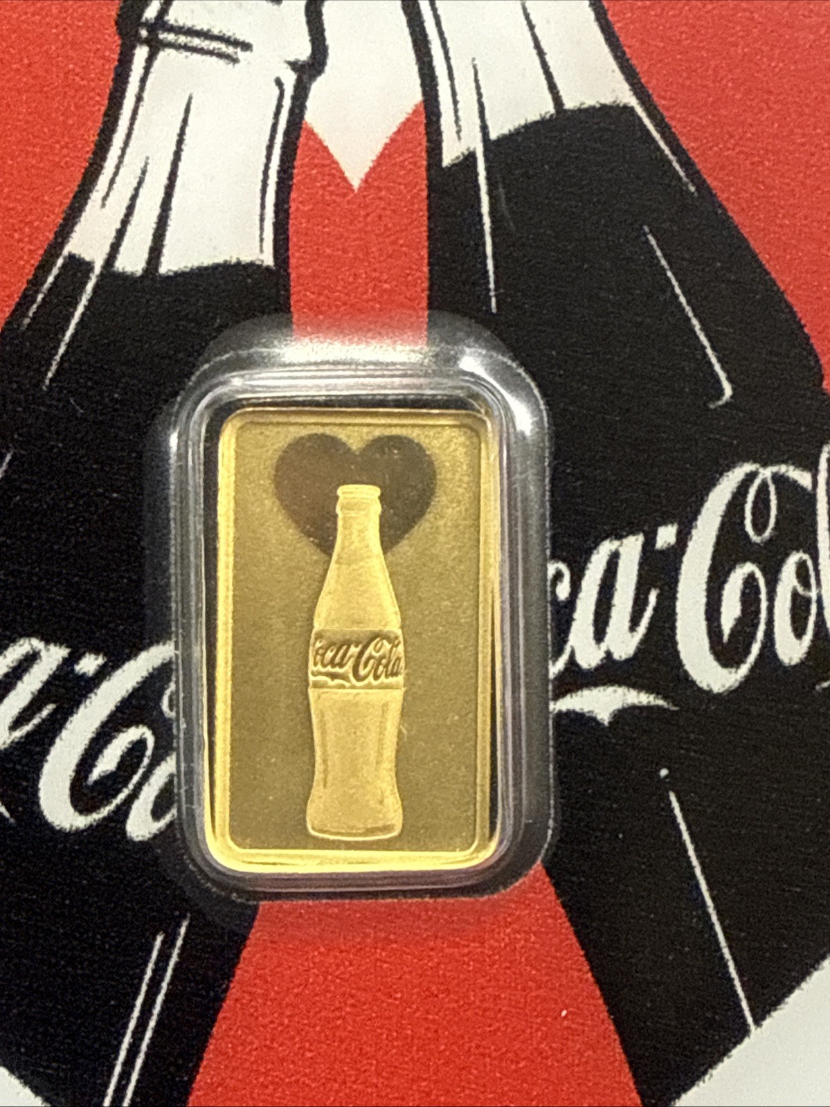 1 Gram Coca-Cola Valentine’s Love Gold Bar Minted by PAMP Suisse In Assay