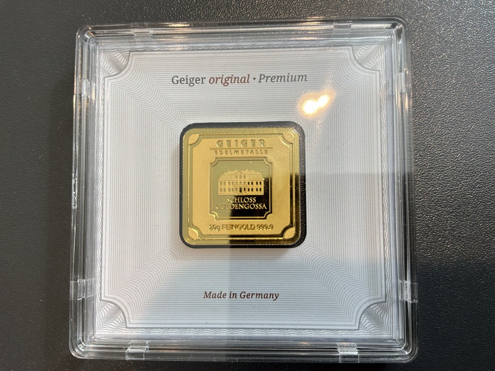 20 gram Geiger Edelmetalle Gold Bar .9999 fine – (Encapsulated w/Assay)