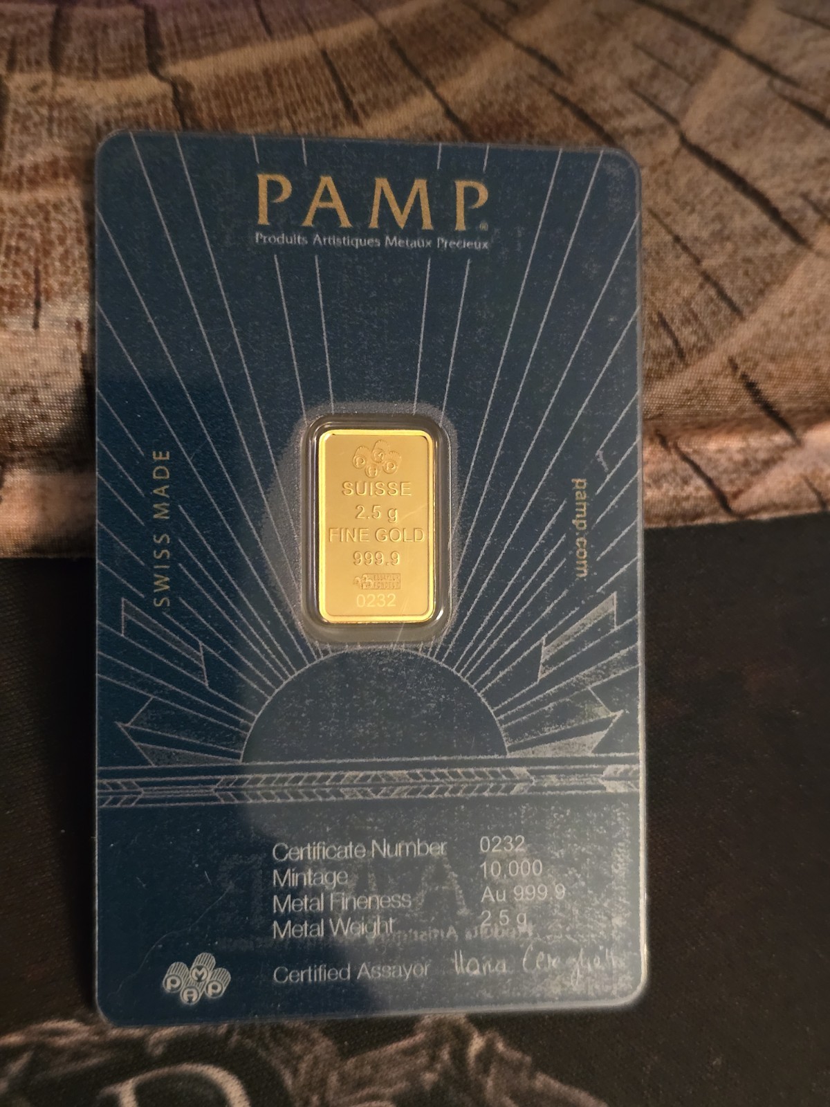 2.5 gram Gold Bar – PAMP Suisse Lady of Liberty (In Assay)
