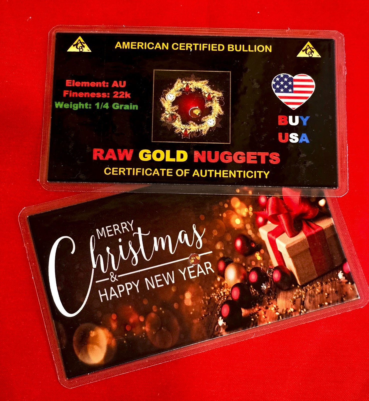 10x Gold MERRY CHRISTMAS ACB 1/4GRAIN RAW NUGGET Placer gold with Certificate G
