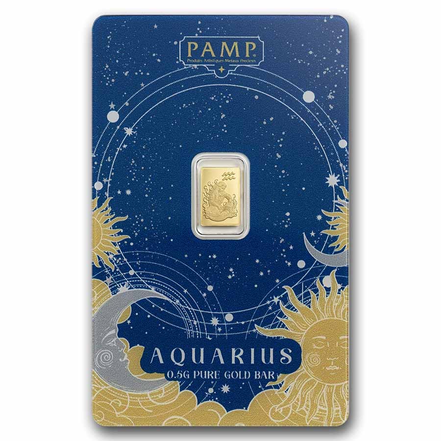 1/2 gram Gold Bar – PAMP Suisse Zodiacs: Aquarius