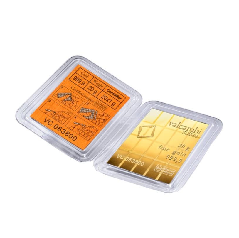 20 x 1 gram Gold Valcambi CombiBar w/ Assay Card .9999 Gold Bullion #A684