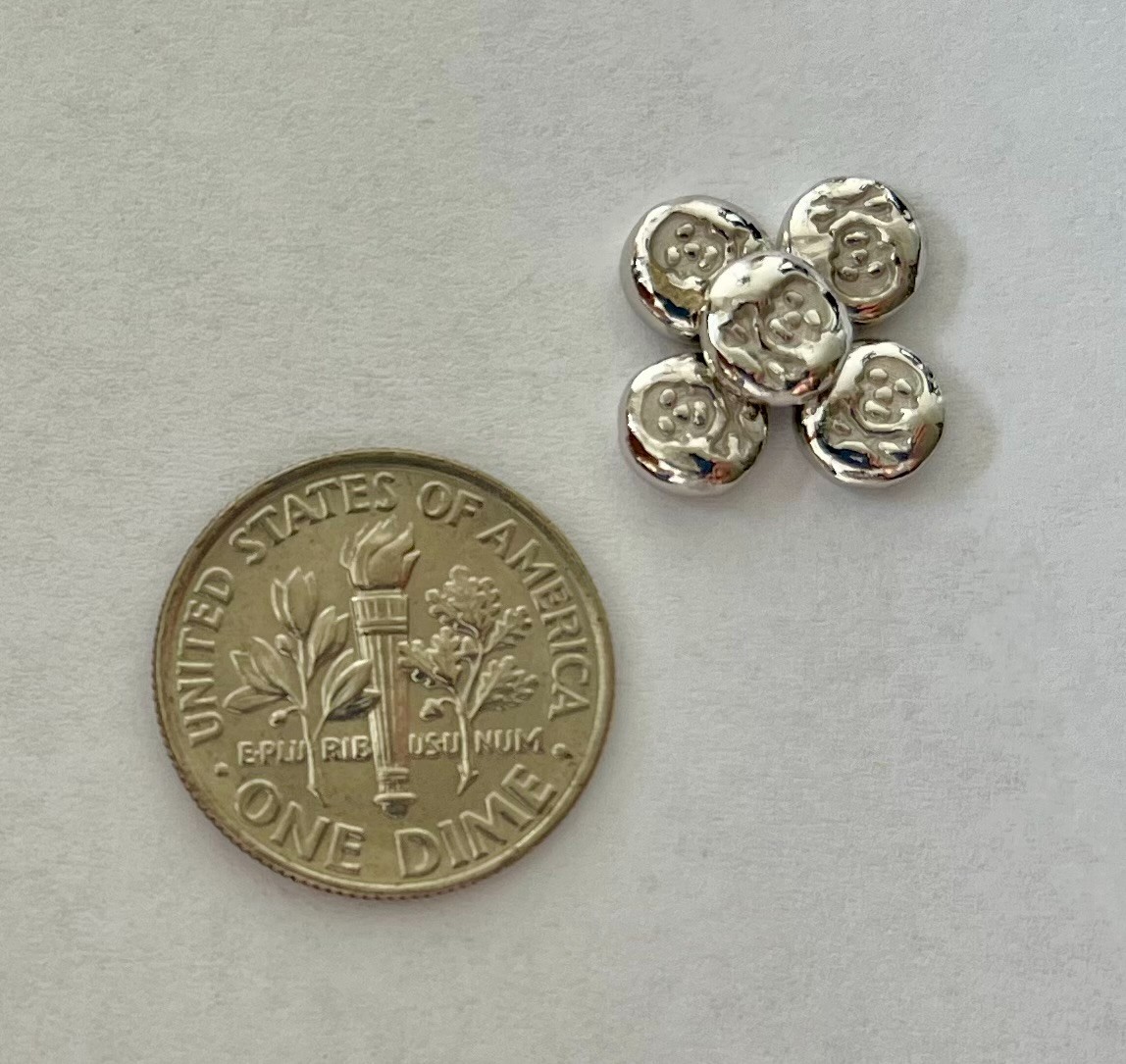 ONE – 1g Platinum .9995 hand poured bar + 1g . 999 Silver bar pirate skull bones