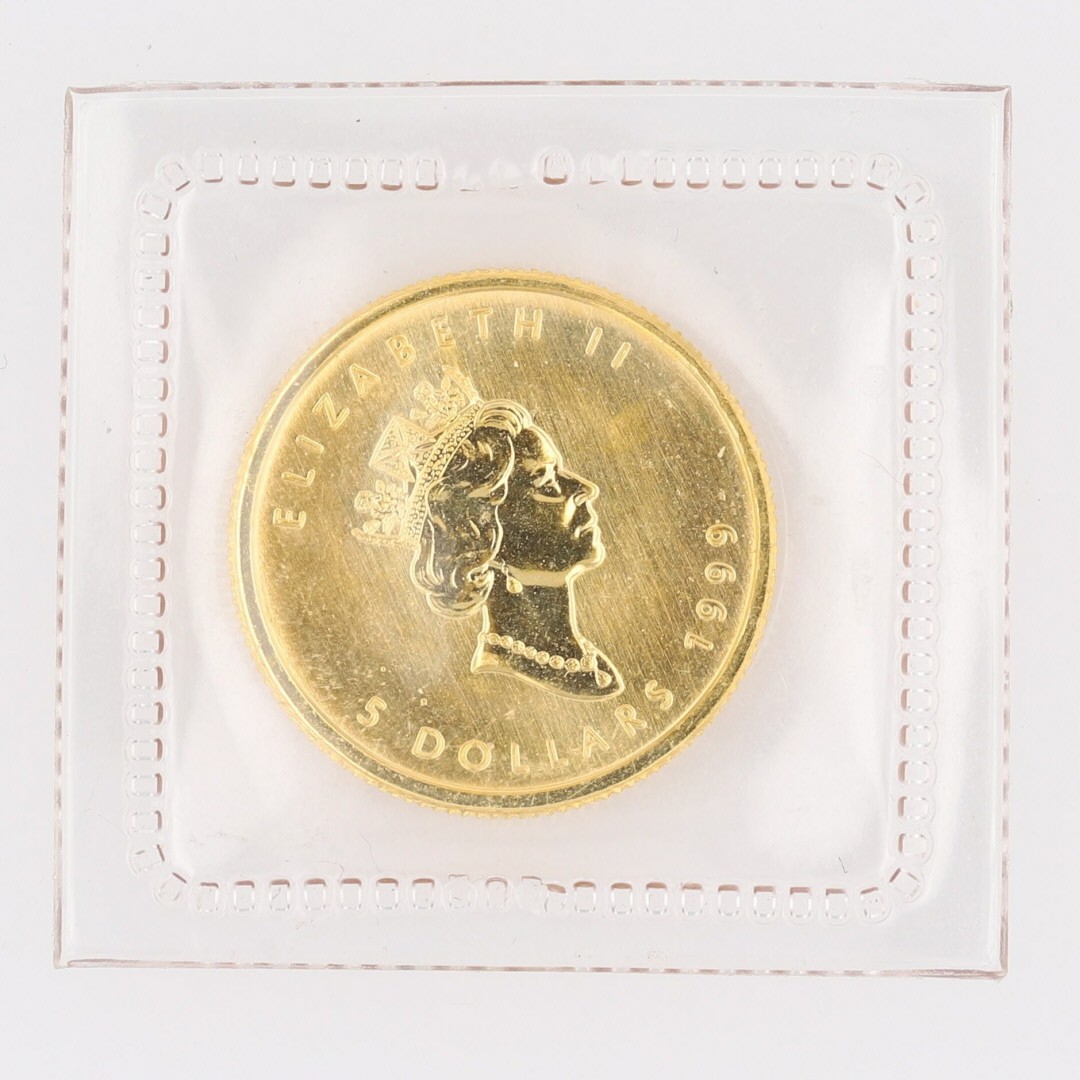 2 – $5 Canada Gold Maple Leaf 1/10 oz .999 Fine Gold Bullion Round in Plastic