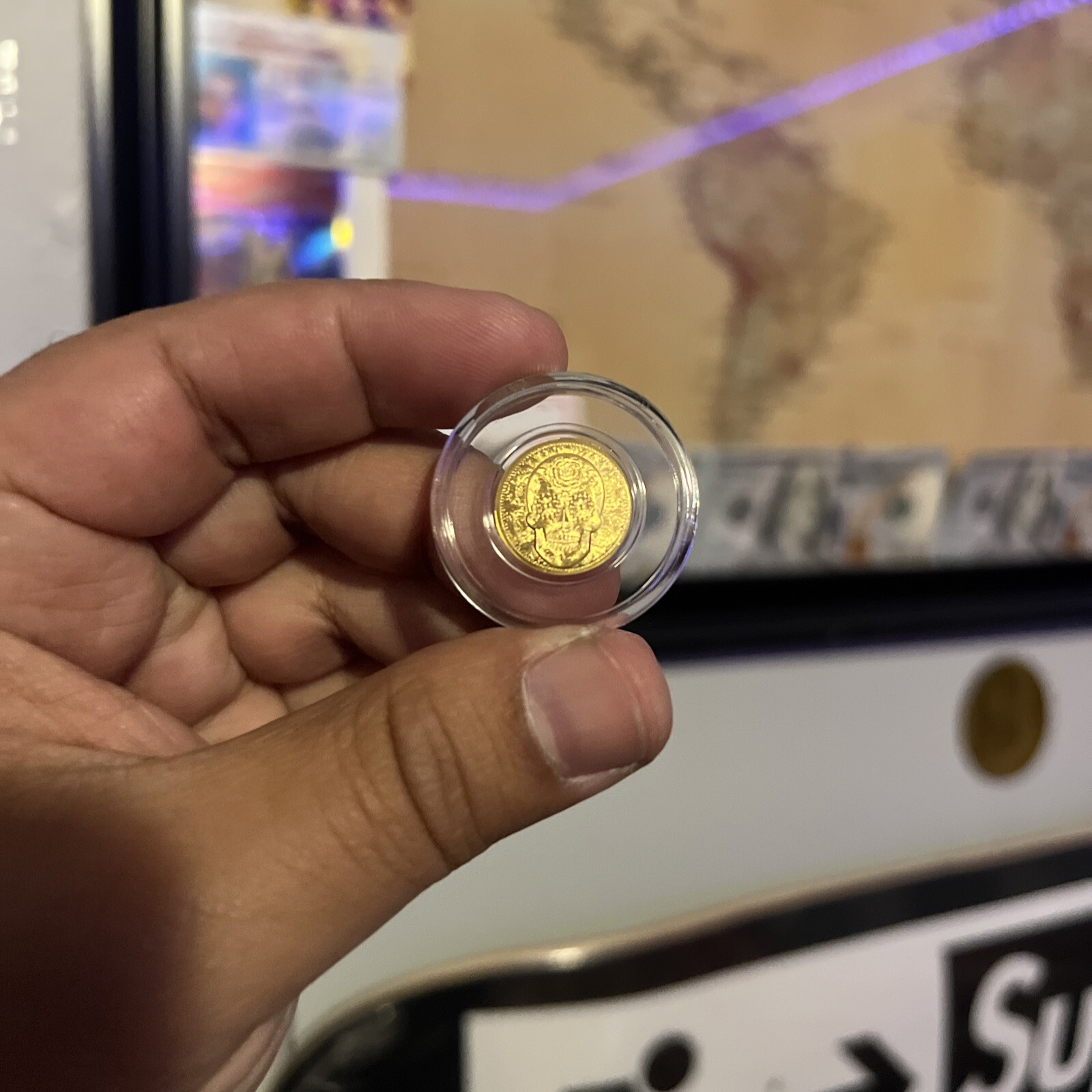 1/100th oz .9999 Fine GOLD Skull Dia De Los Muertos in Capsule FRACTIONAL GOLD