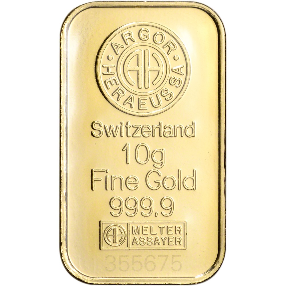 10 gram Gold Bar – Argor Heraeus – 999.9 Fine in Assay