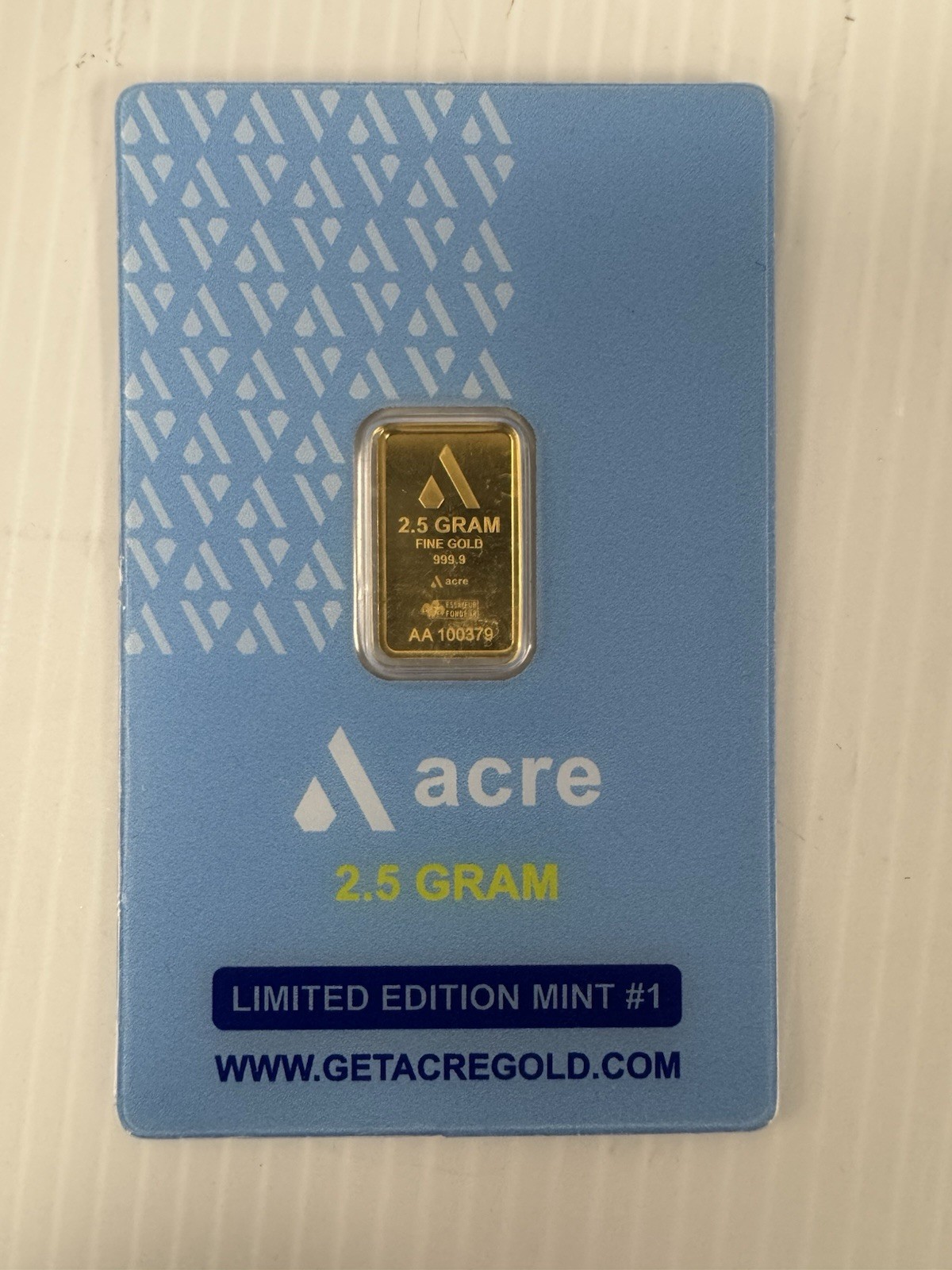 2.5 Gram .9999 Gold Bar Acre Limited Edition Mint #1 Sealed Assay