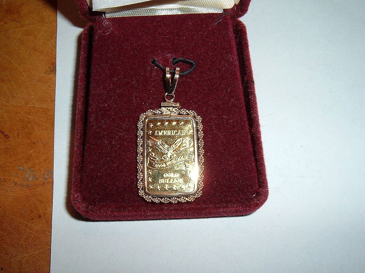 1/10 oz 24K GOLD 999.9 FINE INGOT BAR w / 14K ROPE BEZEL PENDANT CHAIN NECKLACE