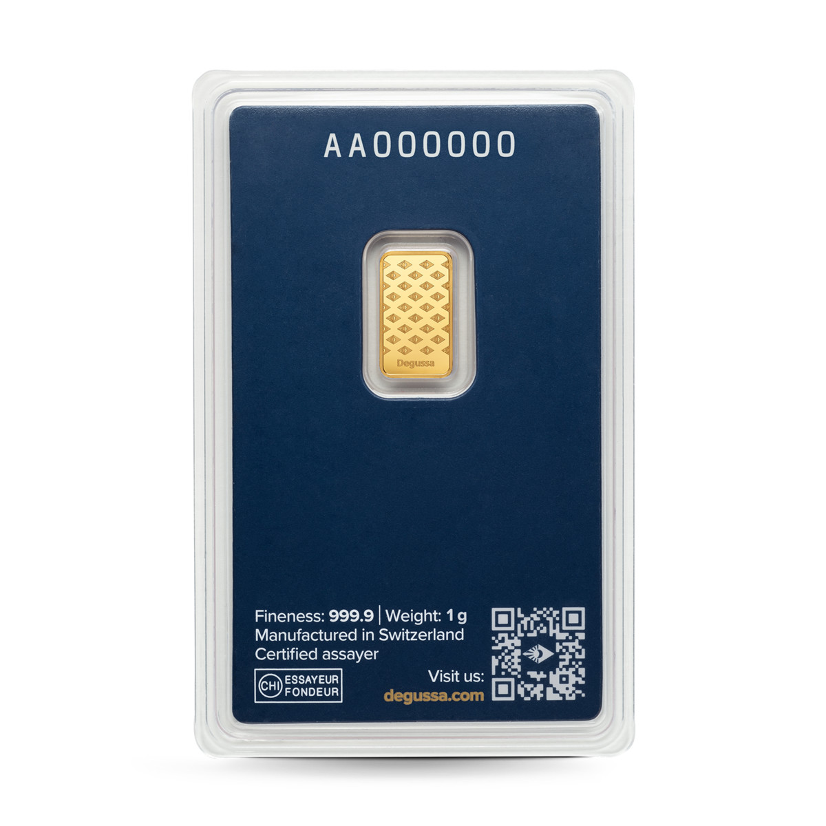 Gold Bar 1 Gram Degussa 999.9 Fine Original Blister Card Certificate 1g Gold
