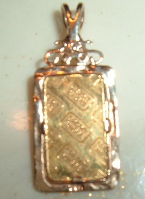24K GOLD 3 DIAMOND Credit Suisse 999.9 FINE INGOT BAR w/ 14K PENDANT BEZEL 2.15g