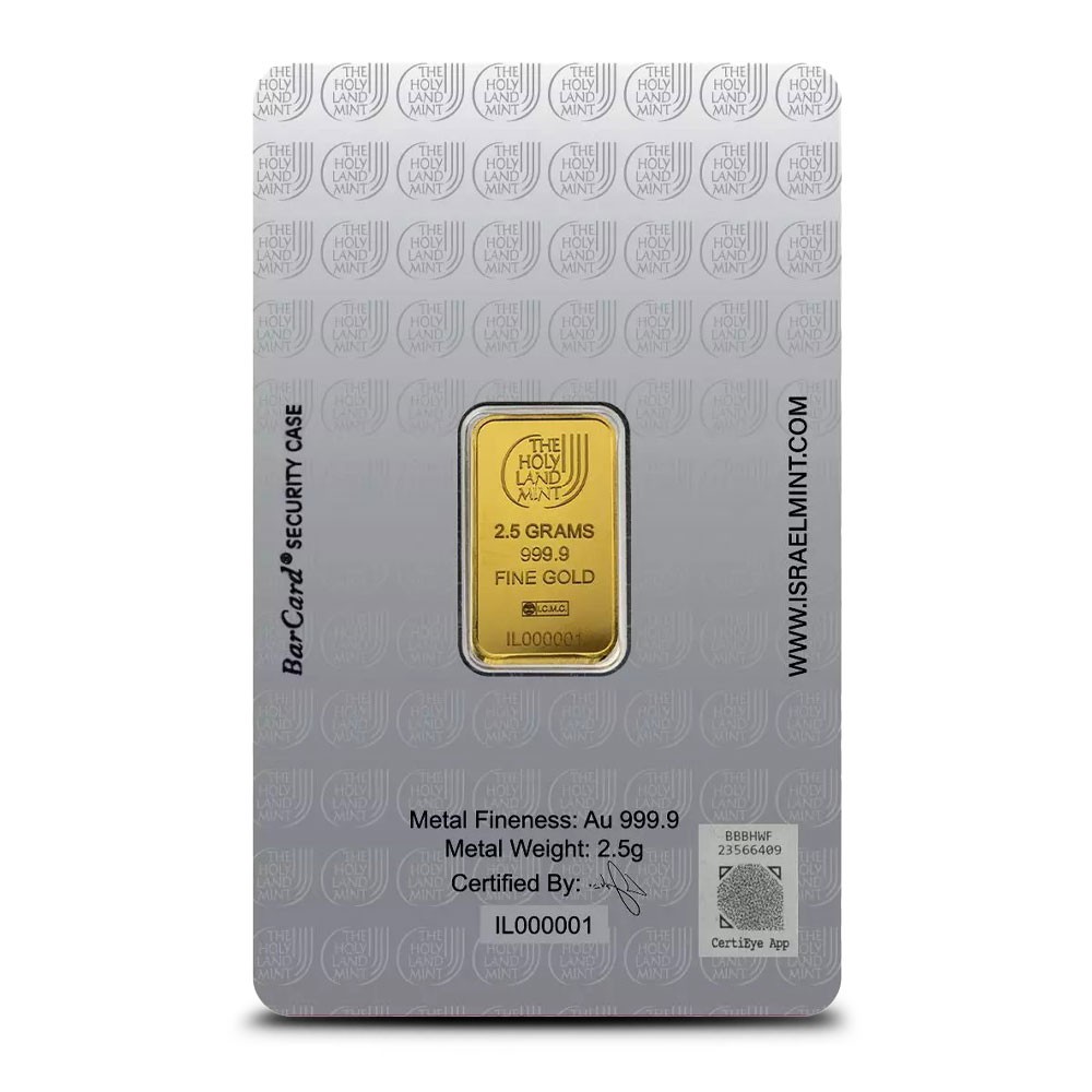 2.5 Gram The Holy Land Mint Lion of Judah Gold Bar (New w/ Assay)