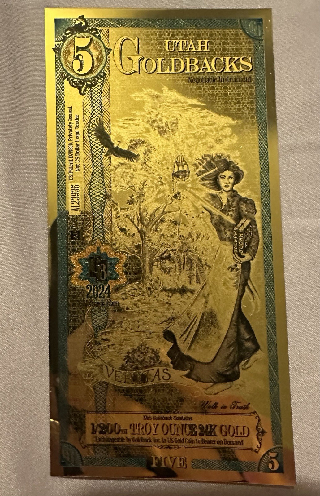(1) 5 Utah Goldback – Aurum Gold Foil Note (24k)