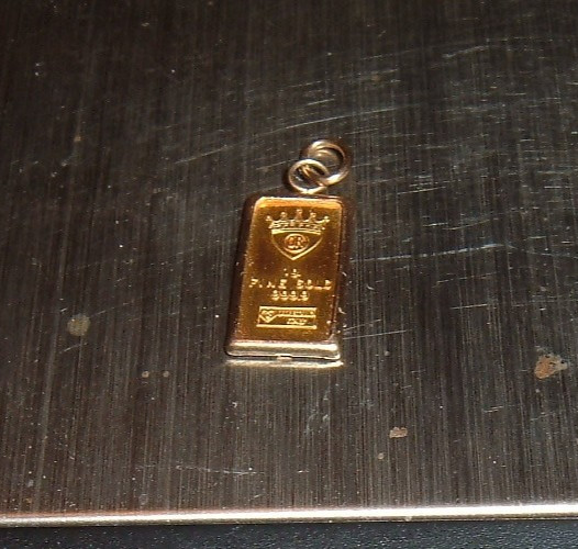 24K ITALY 999.9 FINE GOLD INGOT BAR 14K GOLD BEZEL CHARM PENDANT NECKLACE 1.3g