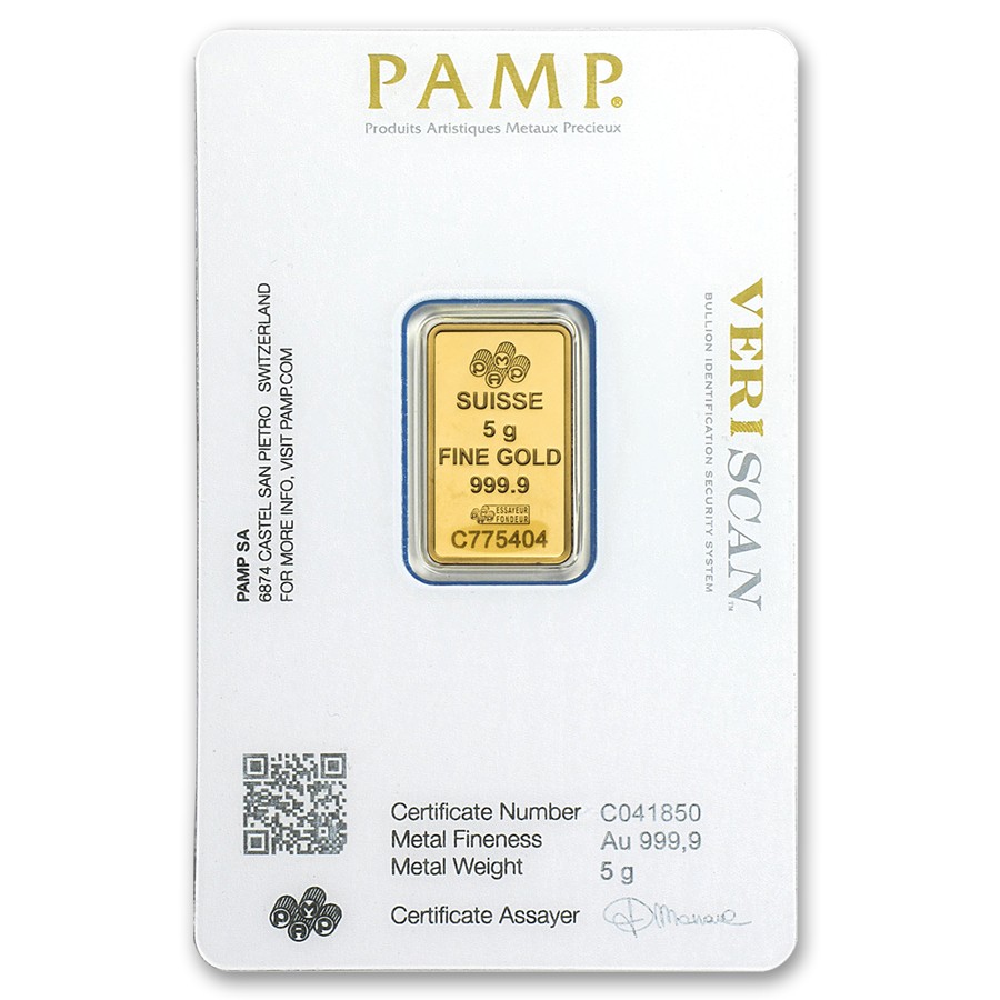 5 gram Gold PAMP Lady Fortuna VERISCAN™ Bar w/ Assay