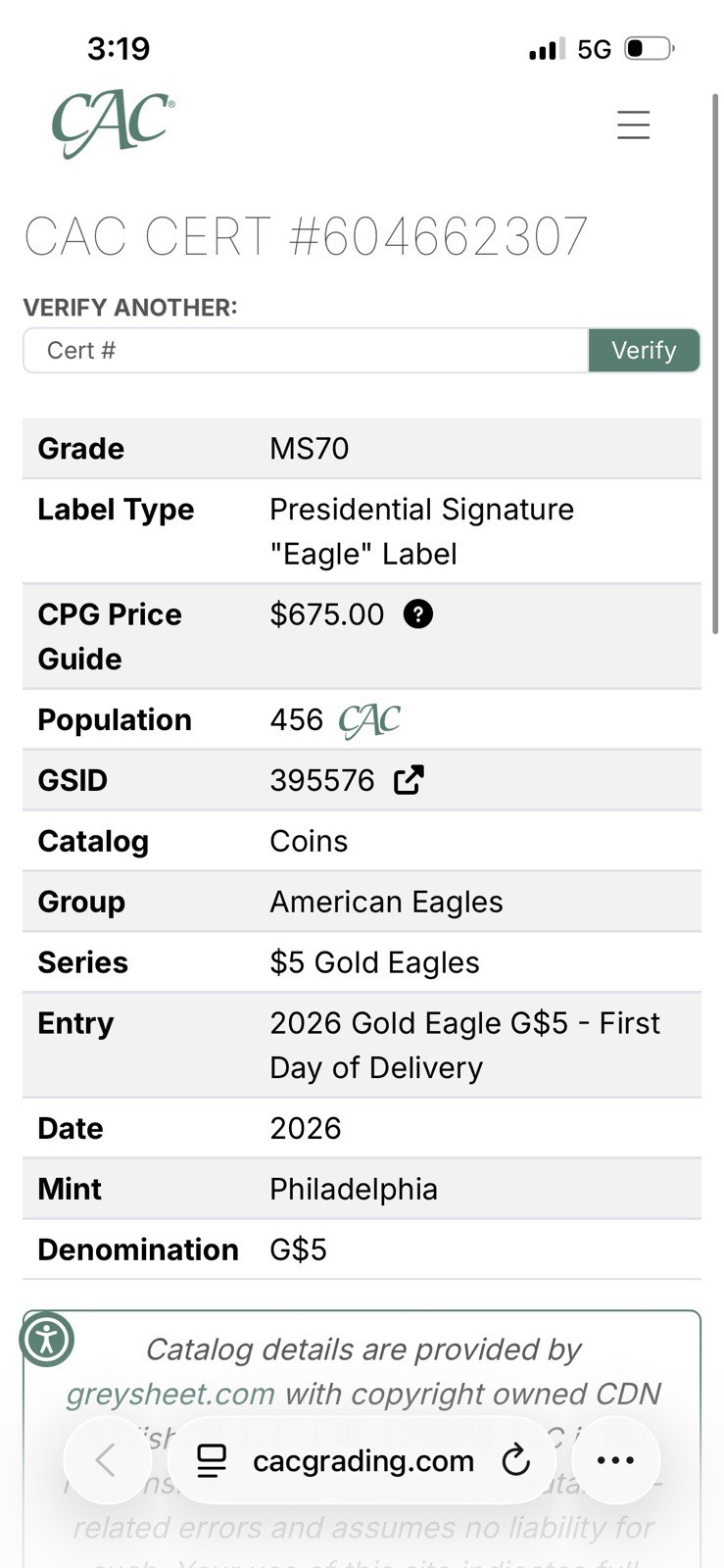 2026 Gold Eagle 1/10 oz MS70 CAC Presidential Signature eBay 1/1